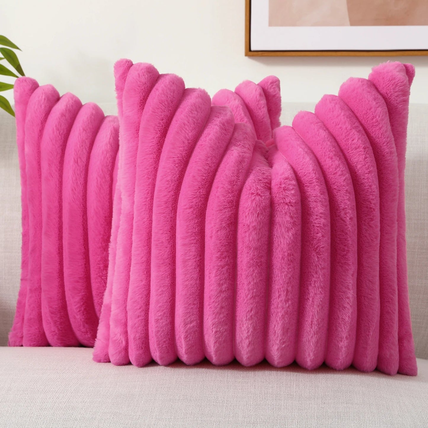 Transform your child's bedroom or playroom into a vibrant and unique space with this faux fur pillow cover in fuchsia pink. Made of soft material on both sides, these throw pillow covers provide unparalleled comfort and warmth. Elevate your decor with this exceptional accent piece that combines comfort and style.