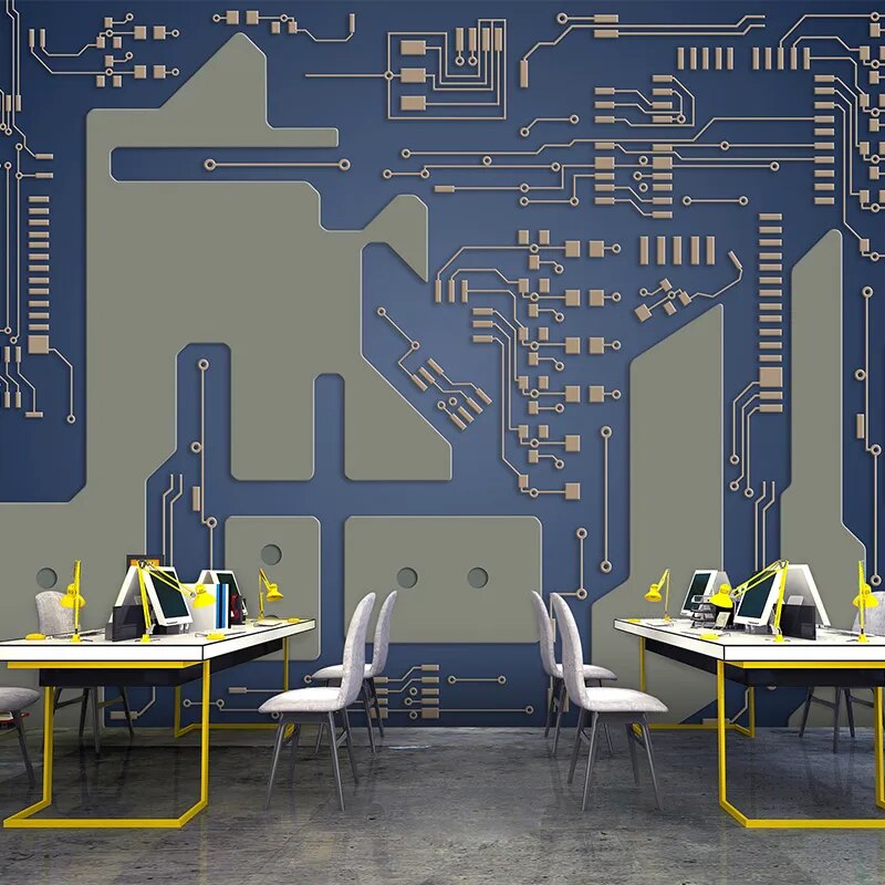 Decorate your teen's bedroom in style with this cool blue circuit board mural. This mural is crafted with extra thick paint that won't suffer from static, water, mold, or fire damage. Its natural and formaldehyde-free design is not only safe but also environmentally friendly. Requires wallpaper glue-paste for installation (not included). Some mural wallpaper types are self-adhesive. 