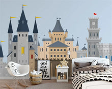 Load image into Gallery viewer, Decorate your teen&#39;s bedroom in style with this beautiful grey and blue castle mural. This mural is crafted with extra thick paint that won&#39;t suffer from static, water, mold, or fire damage. Its natural and formaldehyde-free design is not only safe but also environmentally friendly. Requires wallpaper glue-paste for installation (not included). Time to make your kid&#39;s room unique and inspiring. 
