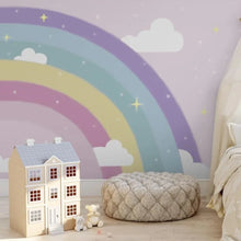 Load image into Gallery viewer, Transform your kid&#39;s bedroom into a cool place with this unique rainbow mural. Crafted with extra-thick paint, this mural will stay strong against static, water, mold, and fire. And with its natural and formaldehyde-free design, it&#39;s not only safe, but eco-friendly too!
