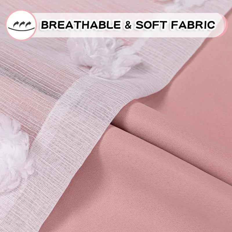 An elegant addition to any kids' bedroom or playroom, the Pink Pompom Double Layer Curtain is designed with unique, eye-catching pom poms that add a touch of sophistication. The double layer of sheer fabric and curtains provides a lightweight and airy atmosphere, perfect for softening the ambiance of any room in your home.