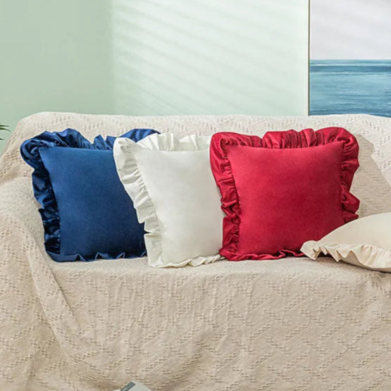 Elevate the look of your child's bedroom or playroom with this distinctive dark blue ruffled throw pillow cover. Made from plush velvet, this decorative item provides lavish comfort and adds a trendy touch to any space. Enhance your decor with this exceptional accent piece.