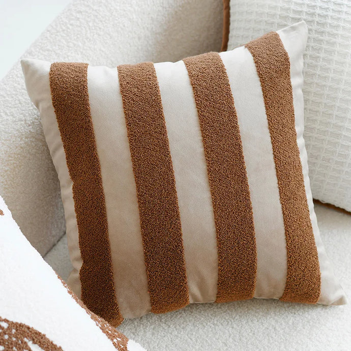 Transform your child's bedroom or playroom into a cozy and stylish sanctuary with our stunning brown and white striped embroidered pillow case! Let the warm earth tones and elegant stripes add a touch of luxury to their space, making it the perfect place to relax and play.