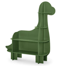 Load image into Gallery viewer, This green dinosaur bookcase is the perfect blend of practicality and fun. It features multiple shelf sizes to provide enough room for books, keepsakes, or anything else you&#39;d like to display. Crafted with 10,000+ chemicals and VOCs tests for air quality certification, this bookcase is sure to add a charming touch to your kid&#39;s bedroom.
