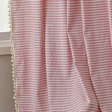 Load image into Gallery viewer, Transform your kids bedroom with this striped tassel curtain panel (1) in grey, pink, blue or taupe! Woven from cotton and linen, this one-of-a-kind curtain adds texture and depth with its stunning tassel pattern. Choose between a grommet, pull pleated or hook hanging application for easy setup. Experience its beauty and add a unique twist to your decor now! Machine washable. Not included:Tieback/Tracks and beads.
