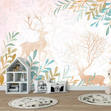 Load image into Gallery viewer, Transform any bedroom into a unique, inspiring, and safe space with this deer forest mural. Crafted with extra thick paint for lasting protection, this formaldehyde-free wall piece is also eco-friendly. Add a splash of style with this mural and make installation easy with wallpaper glue-paste (not included).
