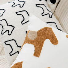 Load image into Gallery viewer, Transform your kid&#39;s bedroom with our adorable Abstract Horse Pillow Cover, available in multiple designs including black and brown. Add a touch of cuteness to their space!
