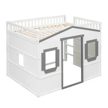 Load image into Gallery viewer, Transform your bedroom into an oasis of comfort and style with this full size Grey and White House Loft Bed with Ladder. Crafted from strong and durable pine wood and finished with an elegant grey and white look, this bed is built to last and perfect for any style. Plus, with its many supporting slats, you can rest assured knowing you&#39;ll sleep soundly and comfortably all night long. Sleep in luxurious style!
