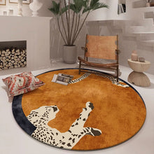Load image into Gallery viewer, Spice up your kid&#39;s room with this modern cheetah rug! Crafted from polyester fiber, this eye-catching round rug is perfect to liven up any bedroom. Soft and comfortable to the touch, it comes in multiple colors to create a wild and adventurous atmosphere that’ll last for years to come. Make your child’s room a place of wonder and exploration!
