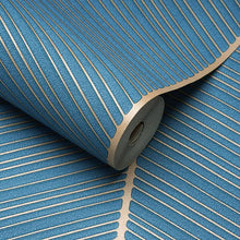 Load image into Gallery viewer, Make a statement in your teen&#39;s room with this herringbone striped wallpaper. Available in four colors, it&#39;s a stylish and practical way to decorate. The waterproof and formaldehyde-free vinyl material is easy to install and provides a mildew-resistant, fireproof, and moisture-proof finish for long-lasting use. Transform your teen&#39;s bedroom into a stunning space with this wallpaper.
