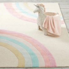 Load image into Gallery viewer, Brighten any room with this plush fluffy rainbow rug. Its vibrant colors and soft texture make it a perfect addition to your child&#39;s bedroom or nursery. It is available in multiple sizes, making it easy to choose the perfect fit for your space.   SIZES 23.62 x 35.43 inches (60cm x 90cm) | 1.96ft. x 2.95ft. 31.49 x 62.99 inches (80cm x 160cm) | 2.62ft. x 5.24ft. 39.37 x 47.24 inches (100cm x 120cm) | 3.28ft. x 3.93ft. 39.37 x 62.99 inches (100cm x 160cm) | 3.28ft. x 5.24ft.
