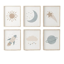 Load image into Gallery viewer, Bring a touch of magic to your child&#39;s room or play area with our enchanting canvas art featuring sun, moon, stars and rockets. Various sizes offered to suit your needs. Frame not included! Get ready to add some magic to your child&#39;s world (and yours!) with our celestial-themed canvas art. Choose from a variety of sizes to meet any decorating need. Frame not included.
