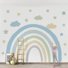 Load image into Gallery viewer, Transform your kids’ bedroom into a colorful paradise with our playful and eco-friendly PVC rainbow wall decal. This multi-colored self adhesive decal is perfect for smooth and painted walls, plus it&#39;s waterproof for easy maintenance. Material: PVC. Feature: Eco-friendly, Waterproof.
