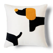Load image into Gallery viewer, Transform your kid&#39;s bedroom into a cozy oasis with our adorable black, yellow and white dog pillow cover, available in multiple sizes! Bring a touch of cuteness to any space with this must-have accessory.

