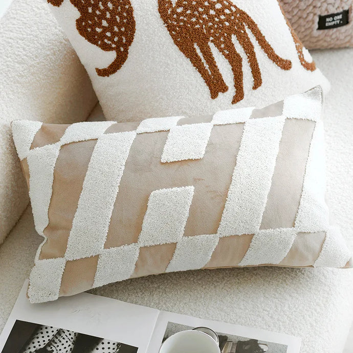 Looking for the ultimate pillow case for your kid's bedroom or playroom? Don't miss out on this perfectly playful light taupe and white option!