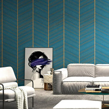 Load image into Gallery viewer, Make a statement in your teen&#39;s room with this herringbone striped wallpaper. Available in four colors, it&#39;s a stylish and practical way to decorate. The waterproof and formaldehyde-free vinyl material is easy to install and provides a mildew-resistant, fireproof, and moisture-proof finish for long-lasting use. Transform your teen&#39;s bedroom into a stunning space with this wallpaper.
