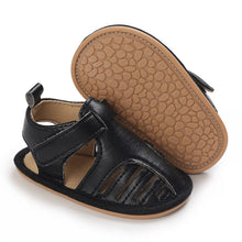 Load image into Gallery viewer, Give your baby&#39;s feet the royal treatment with black baby sandals! Soft and flexible, these beautiful sandals come in an array of colors to suit any style. Offering baby-perfect fit and comfort, they provide extra stability and support their growing feet. Treat your baby to a touch of luxury with Milan Baby Sandals!  Upper Material: Cotton  Outsole Material: Rubber Heel Type: Flat 
