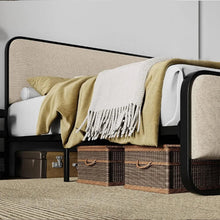 Load image into Gallery viewer, Complete your kid or teen&#39;s cozy space with the perfect upholstered headboard. Providing a sense of security, the curved headboard and footboard of the upholstered platform bed frame will add a playful touch to any bedroom.
