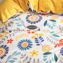 Load image into Gallery viewer, Complete your bedroom with this charming and cheerful Yellow and Blue Floral Duvet Cover Set! Made with the softest cotton fabric, this cozy set brings a pop of vivid color and playful style. Make your bedroom a peaceful haven with this beautiful bedroom set!  Material: 100% Cotton Single Duvet Cover Size: 59.05 x 78.74 inches (150cm x 200cm) Bed Sheet Size: 62.9 x 90.55 inches (160cm x 230cm) Pillowcase Size: 18.89 x 29.143 inches (48cm x 74cm)
