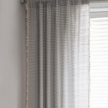 Load image into Gallery viewer, Transform your kids bedroom with this striped tassel curtain panel (1) in grey, pink, blue or taupe! Woven from cotton and linen, this one-of-a-kind curtain adds texture and depth with its stunning tassel pattern. Choose between a grommet, pull pleated or hook hanging application for easy setup. Experience its beauty and add a unique twist to your decor now! Machine washable. Not included:Tieback/Tracks and beads.
