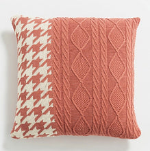 Load image into Gallery viewer, Brighten up your little one&#39;s space with this colorful handmade houndstooth knitted pillow! Crafted with 100% cotton, these vibrant, 17.71 x 17.71 inch pillow cases are sure to bring a smile to any room. Add a touch of happiness to your kid&#39;s bedroom today. This throw pillow cover comes in light grey, light brown, yellow, watermelon and red. Pillow inserts are not included.   Size: 17.71 x 17.71 inch (45cm x 45cm)  Material: Cotton Technic: Woven Pillow insert not included
