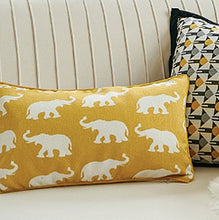 Load image into Gallery viewer, Decorate your children&#39;s bedroom with this stylish yellow elephant pillow cover! It is crafted to be soft and comfortable while being stylish enough to be a great addition to the room. Its embroidered daisy pattern adds a touch of sophistication to your nursery or kids&#39; bedroom. Select square or rectangular shapes for a truly customizable look. Solid color back.
