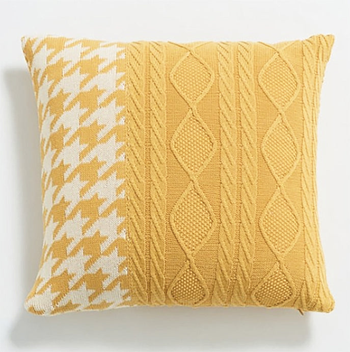 Brighten up your little one's space with this colorful handmade houndstooth knitted pillow! Crafted with 100% cotton, these vibrant, 17.71 x 17.71 inch pillow cases are sure to bring a smile to any room. Add a touch of happiness to your kid's bedroom today. This throw pillow cover comes in light grey, light brown, yellow, watermelon and red. Pillow inserts are not included.   Size: 17.71 x 17.71 inch (45cm x 45cm)  Material: Cotton Technic: Woven Pillow insert not included