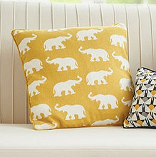 Load image into Gallery viewer, Decorate your children&#39;s bedroom with this stylish yellow elephant pillow cover! It is crafted to be soft and comfortable while being stylish enough to be a great addition to the room. Its embroidered daisy pattern adds a touch of sophistication to your nursery or kids&#39; bedroom. Select square or rectangular shapes for a truly customizable look. Solid color back.
