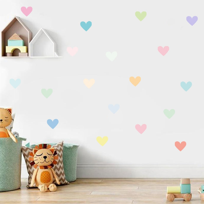 Cute water color hearts wall stickers for your little girl's room. These colorful vinyl wall decals come in a package of 18 pieces(hearts). The largest heart is 2.20 x 1.92 inches (5.6 x 4.9cm). These stickers are removable. Look at the instruction on how to apply.
