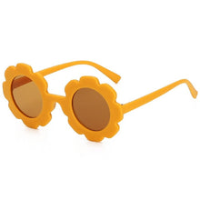 Load image into Gallery viewer, Orange sunflower kids sunglasses for your little diva. These sunglasses are perfect for kids ages 3 to 9 years.
