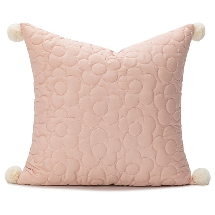 Bring a touch of style to your children's room with this charming square pillow case! Soft and comfortable, it features a beautiful embroidered pattern that adds a touch of sophistication. Now they can enjoy plush comfort and a chic look all in one! (Extra bonus: it's pompom-tastic!)  Size: 17.71. x 17.71 inches (45x45cm) Material: Cotton and Polyester. Technics: Woven. Open: Zipper. Pillow insert (Filling) not included.