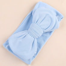 Load image into Gallery viewer, Sweet light blue bow knot head wrap for your 6 month to 3-year-old little girls. This baby and toddler headband comes in white, pink, amethyst, yellow, brown, green, blue and grey. Material: Cotton Blends. Size: 6.69 x 3.5 cm (17cm x 9cm).
