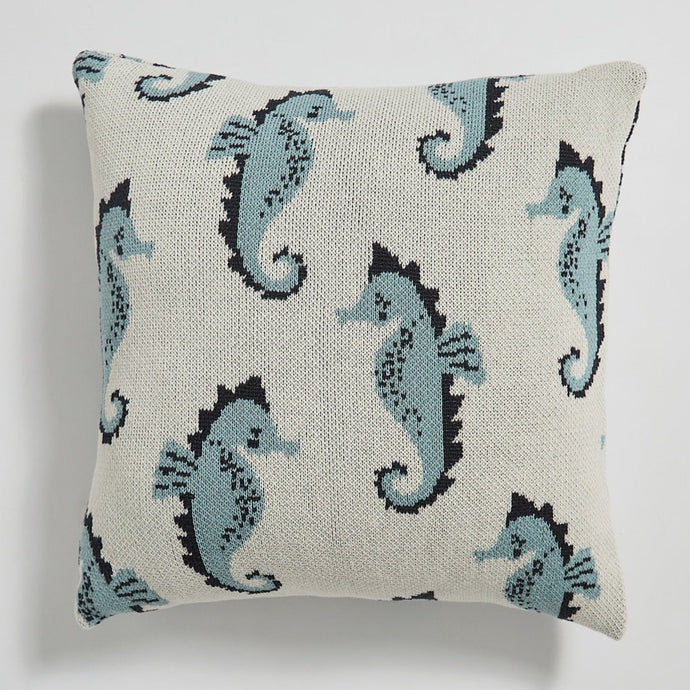 Introducing the knitted sea horse throw pillow in blue or pink! Add a cozy, soft and unique touch to your kid's bedroom or nursery with this adorable pillow cover. Its size of 17.71 x 17.71 inches (45cm x 45cm) makes it the perfect addition to any room. Made from 100% cotton, this pillow will be your kid's favorite and the perfect accent for any nursery.