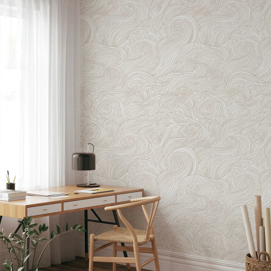 Transform your child or teenager's bedroom or playroom into a beachy paradise with this beige coastal wallpaper.