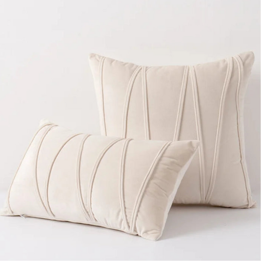 Elevate the appearance and feel of your kids' bedroom or playroom with our Beige Striped Pillow Cover Set. Made from soft velvet, this decorative throw pillow cover provides both comfort and style. Perfectly complement any space with this unique and cozy accent piece.