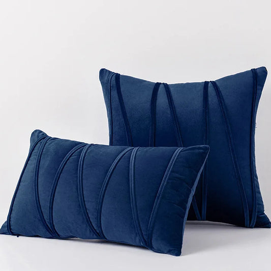 Enhance the look of your children's bedroom or playroom with this pillow cover set. The set features a bold dark blue stripe design and is made from a plush velvet fabric, providing both comfort and style. Add a unique touch to your decor and experience luxurious coziness with this decorative throw pillow.