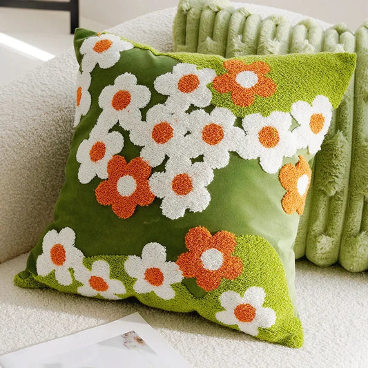 Get your kids' bedroom or playroom looking fresh and funky with this green field of daisies pillow cover. These decorative throw pillow covers are crafted from cotton fabric ensuring a luxuriously cozy and cuddly feel. Say hello to comfort and style with this one-of-a-kind accent piece.