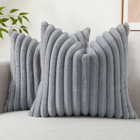 Get your kids' bedroom or playroom looking fresh and funky with this grey faux fur pillow cover. These decorative throw pillow covers are crafted from plush fabric on both sides, ensuring a luxuriously cozy and cuddly feel. Say hello to comfort and style with this one-of-a-kind accent piece.