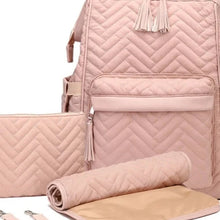 Load image into Gallery viewer, The ultimate pink diaper backpack for your little one - waterproof and stylish! The convenience and durability of our diaper backpack make it the perfect choice for busy parents who want to keep their little ones dry and looking cute on any adventure!
