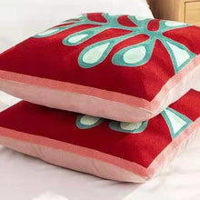Load image into Gallery viewer, Decorate your children&#39;s bedroom with this stylish red botanical pillow cover! It is crafted to be soft and comfortable while being stylish enough to be a great addition to the room. Its embroidered pattern adds a touch of sophistication to your nursery or kids&#39; bedroom. 
