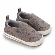 Load image into Gallery viewer, Introducing Casual brown dino Loafers that perfectly complete any little one&#39;s outfit. Available in a variety of colors and designs, these baby loafers are perfect for newborns and toddlers up to 18 months. Make every step your mini-me takes extra special with these adorable shoes! Upper Material: PU. Outsole Material: Cotton.
