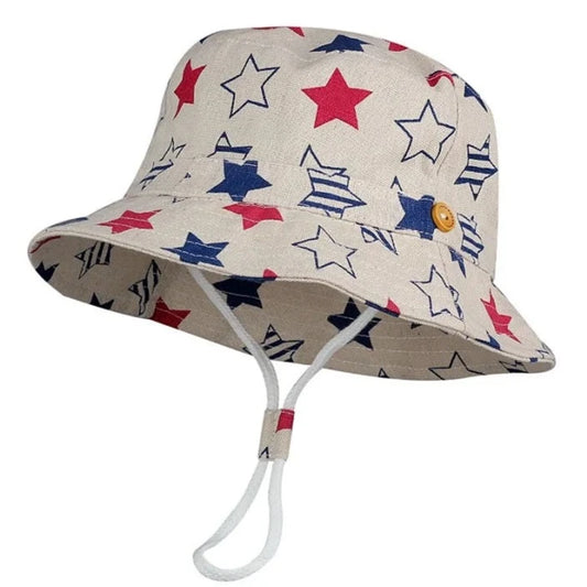 This vibrant cotton bucket hat in red, white, and blue is perfect for your little ones!