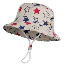 Load image into Gallery viewer, This vibrant cotton bucket hat in red, white, and blue is perfect for your little ones!
