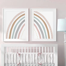 Load image into Gallery viewer, Bring a pop of color to your child&#39;s bedroom or playroom with our Pastel Rainbow Art on Canvas. Available in various sizes and featuring waterproof ink, this canvas is sure to add a touch of magic to any space. Frame not included. 
