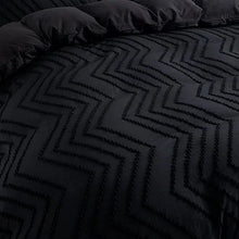 Load image into Gallery viewer, Discover the ultimate Black Geometric Bedding Set, available in multiple sizes, to elevate your child&#39;s bedroom. It includes one duvet cover and two pillow cases, with a durable and easy-to-clean linen fabric. Personalize the perfect fit by measuring your current duvet cover. Duvet and pillow inserts not included. Crafted from 100% linen material, this set exudes luxury and style.
