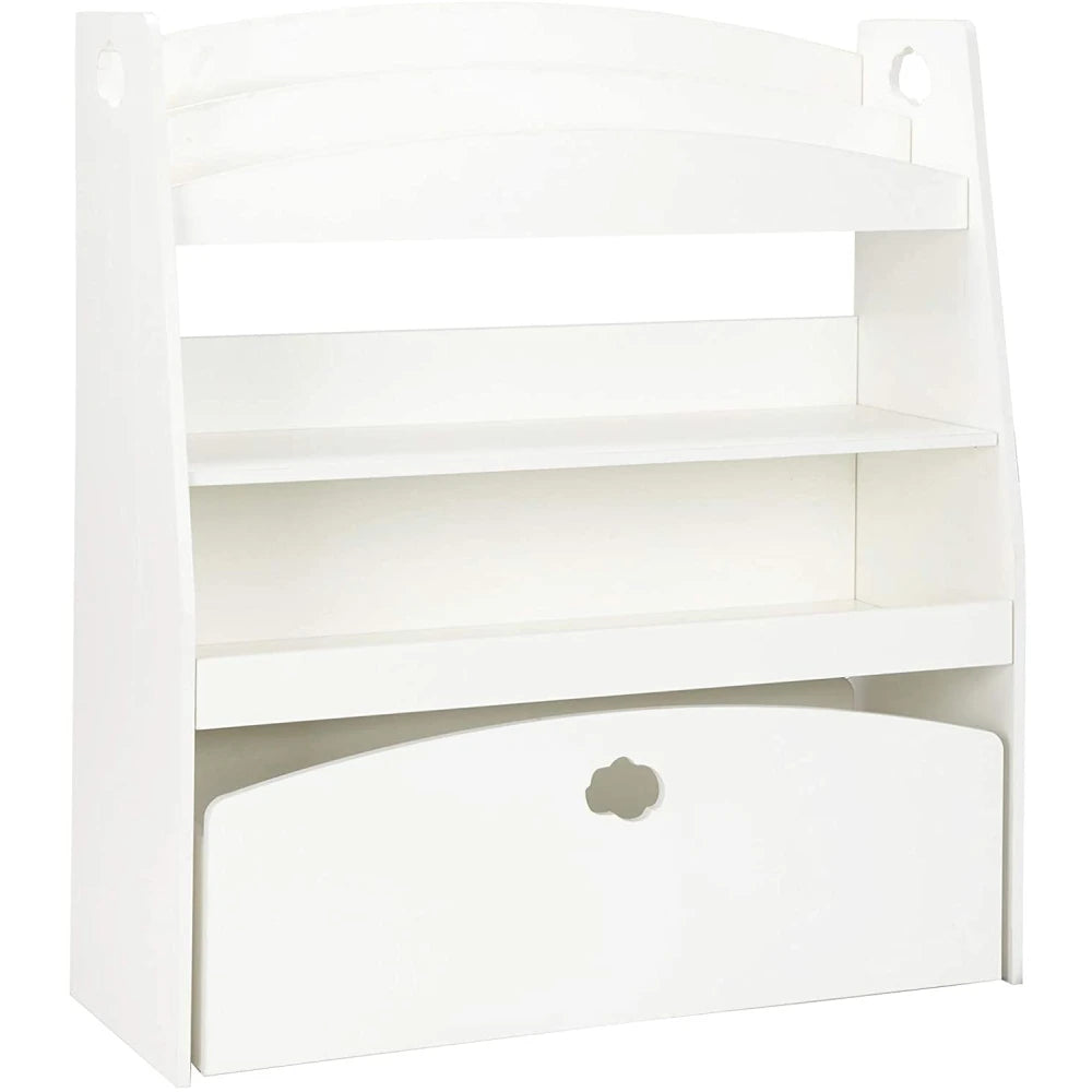 This white storage bookcase is perfect for kids' bedrooms or playrooms. Its durable construction provides additional display space while keeping books and toys organized. Its classic design is ideal for any decor.