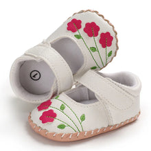 Load image into Gallery viewer, Soft and delicate baby shoes for children aged newborn to 18 months. Boasting an anti-slip design, these flats are breathable and lightweight, making them perfect for little ones on the move.
