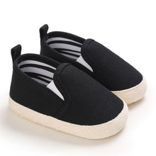 Load image into Gallery viewer, Introducing Casual black Loafers that perfectly complete any little one&#39;s outfit. Available in a variety of colors and designs, these baby loafers are perfect for newborns and toddlers up to 18 months. Make every step your mini-me takes extra special with these adorable shoes! Upper Material: PU. Outsole Material: Cotton. 
