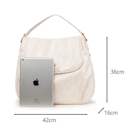 This shoulder diaper bag in beige is the perfect choice for any occasion. Dress up in style why not? Dimensions: 16.53 x 14.17 x 6.29 inches (L x W x D) 42cm x 36cm x 16cm Closure Type: Zipper Main Material: PU Leather  