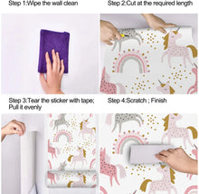 Load image into Gallery viewer, Transform your child&#39;s room into a magical wonderland with this adorable pink unicorn wallpaper! Self-adhesive and waterproof, this formaldehyde-free vinyl wallpaper is incredibly easy to install and will stand the test of time. Just peel and stick to bring a captivating atmosphere to your home!

